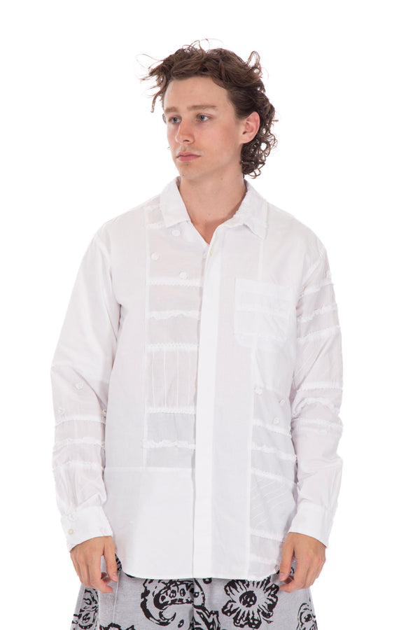 White Patchwork Shirt Short Collar