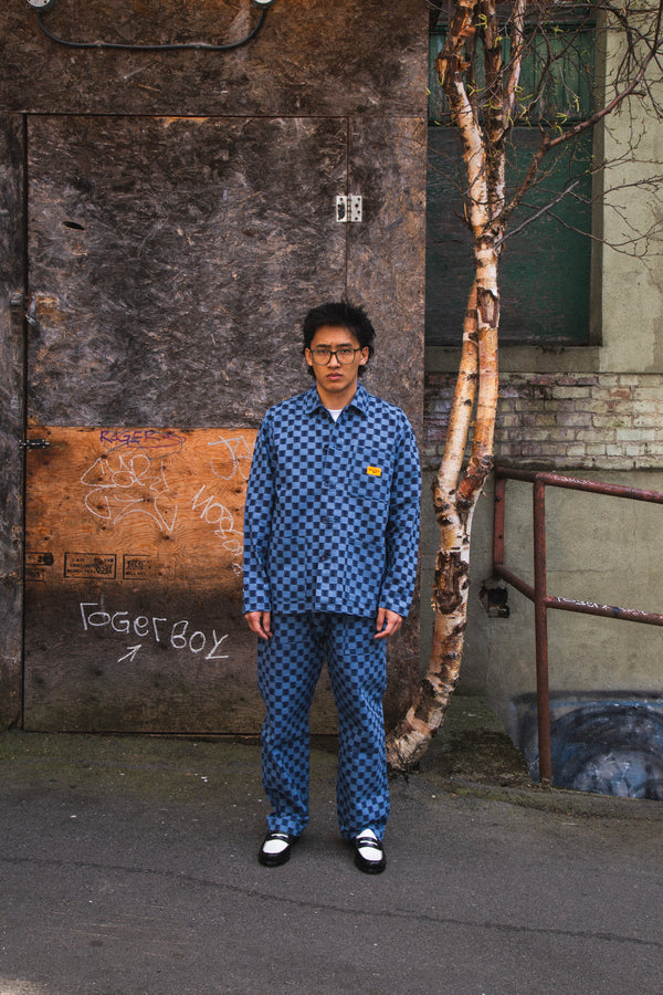 Canvas Coverall Jacket Blue Checker