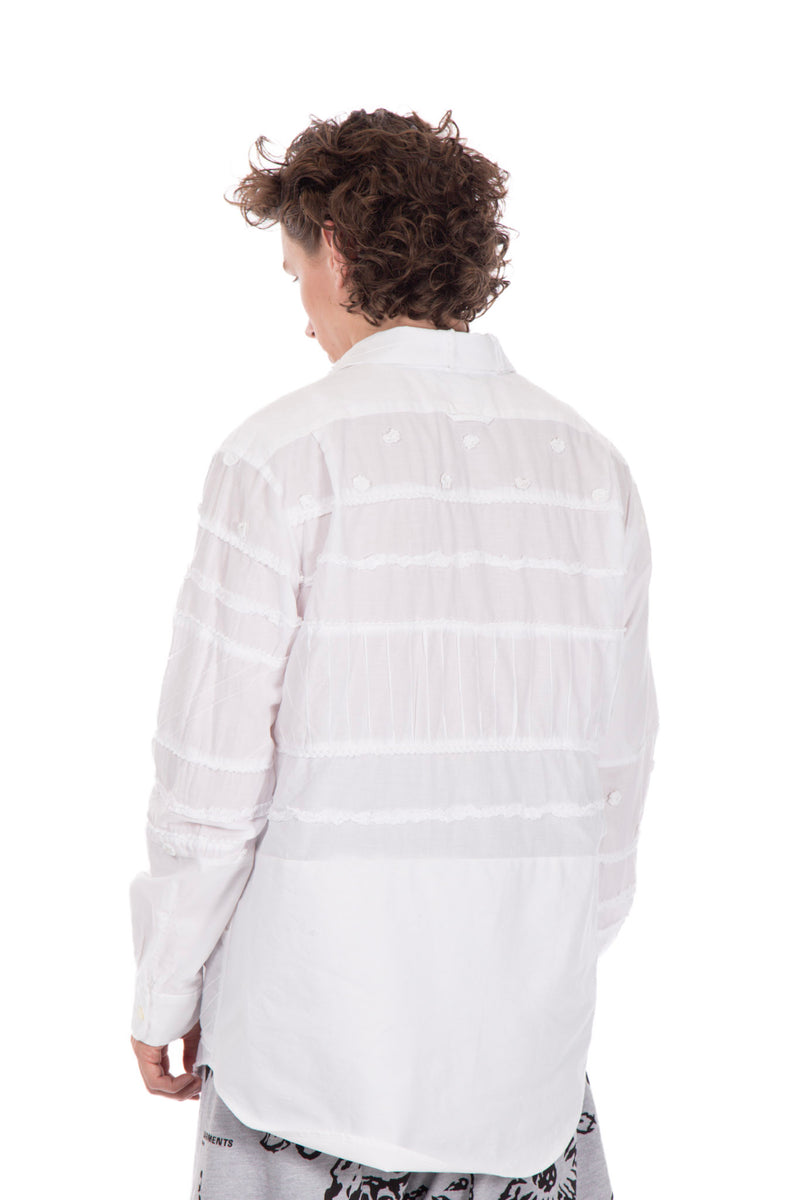 White Patchwork Shirt Short Collar