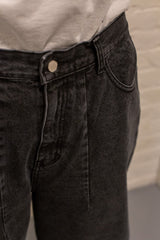 Pintuck Balloon Jeans Black Denim