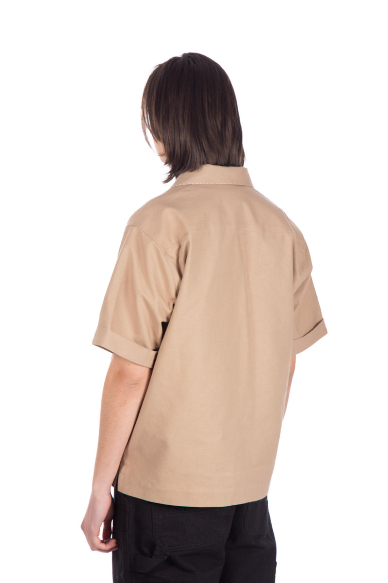 Contrast Stitch Camp Shirt Light Brown