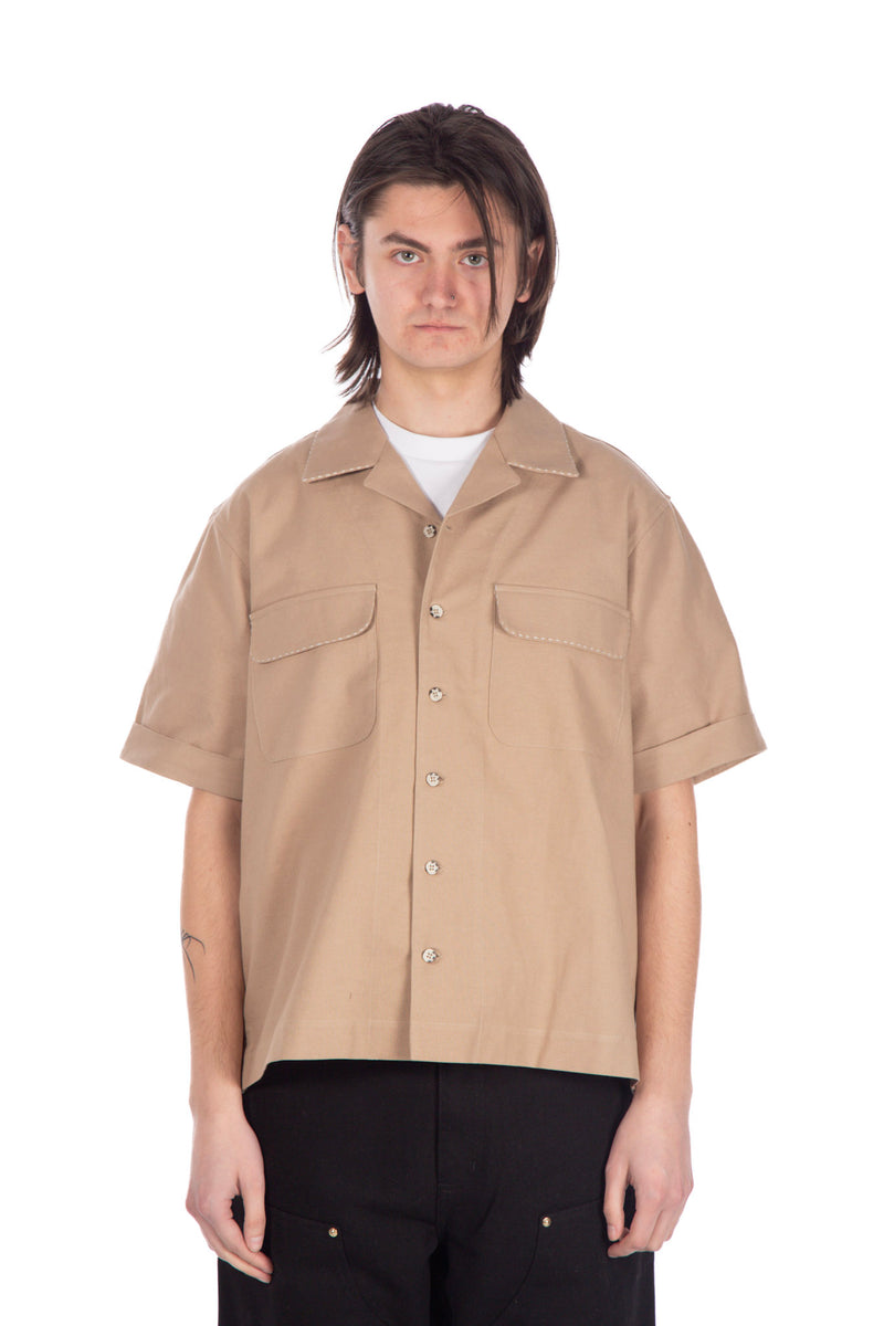 Contrast Stitch Camp Shirt Light Brown