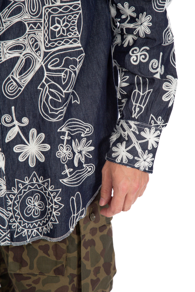 Indigo Flower Western Shirt