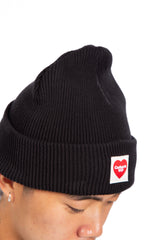 Heart Patch Beanie Black