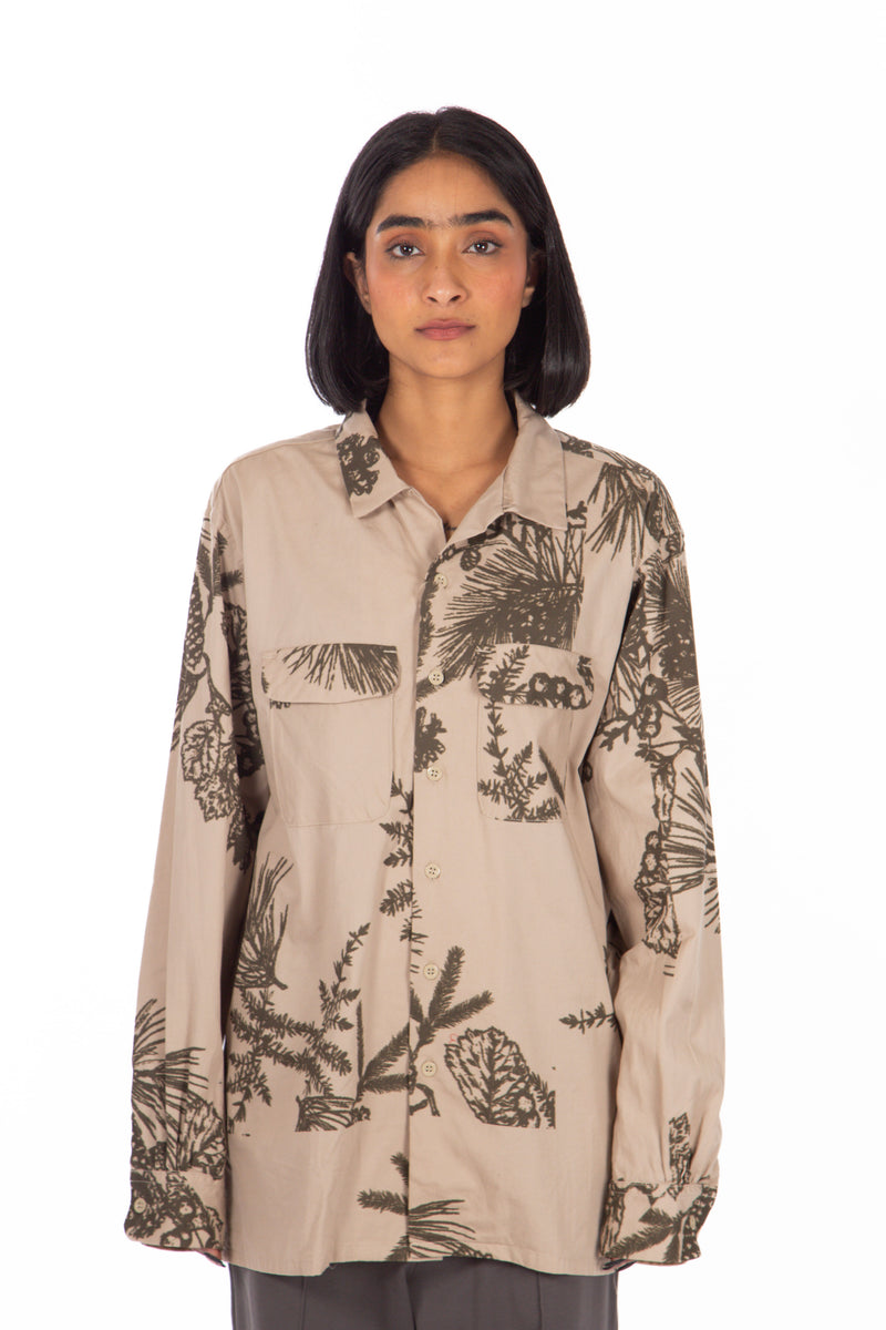 Classic Shirt Khaki Pinecone Print