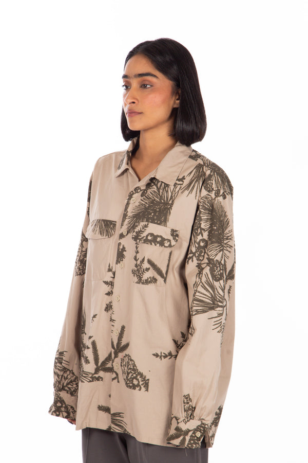 Classic Shirt Khaki Pinecone Print