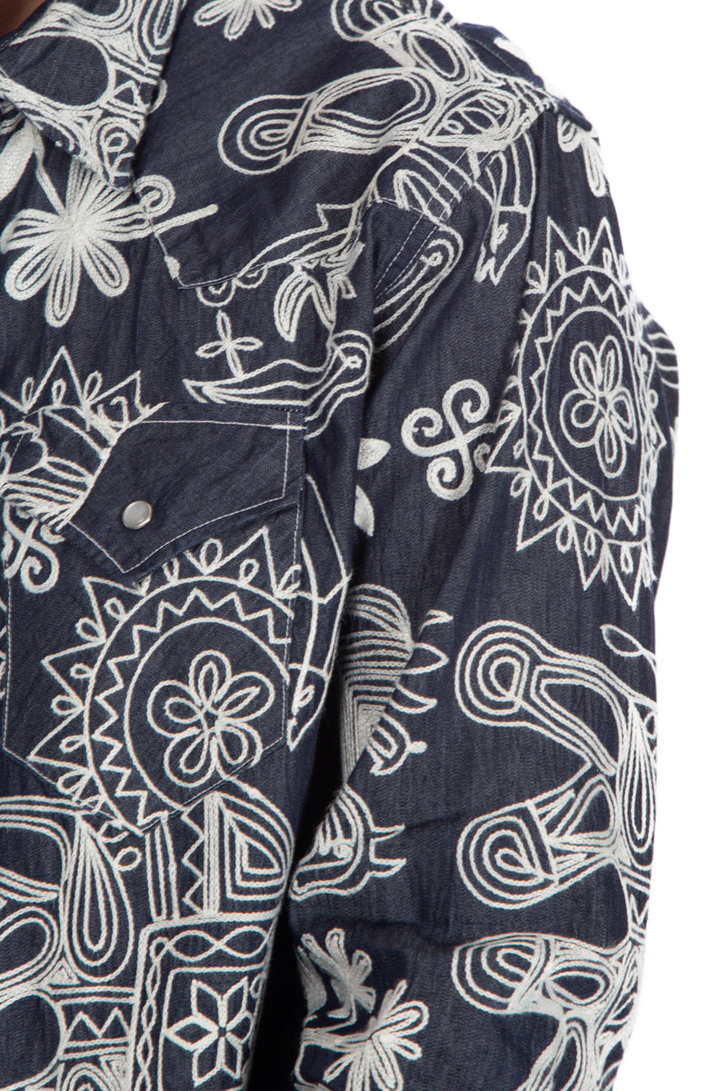 Indigo Flower Western Shirt