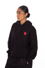 Stacked Heart Zip Hoodie Black/ Red