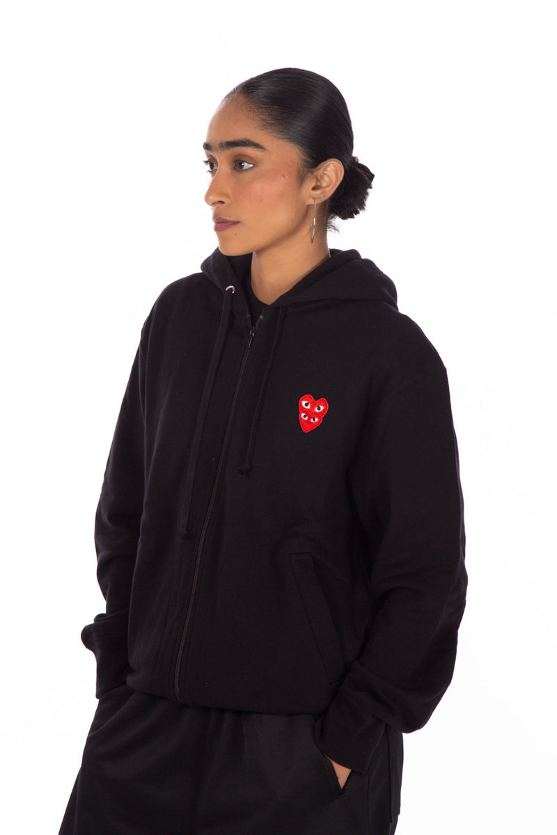 Stacked Heart Zip Hoodie Black/ Red