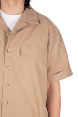 Contrast Stitch Camp Shirt Light Brown