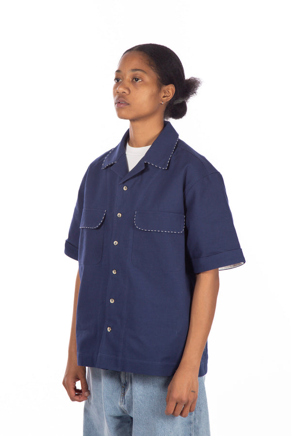 Contrast Stitch Camp Shirt Navy