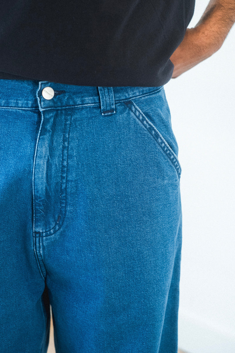 Single Knee Pant Heavy Stone Wash Blue