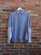 Button-Up Layered Shirt Blue Stripe