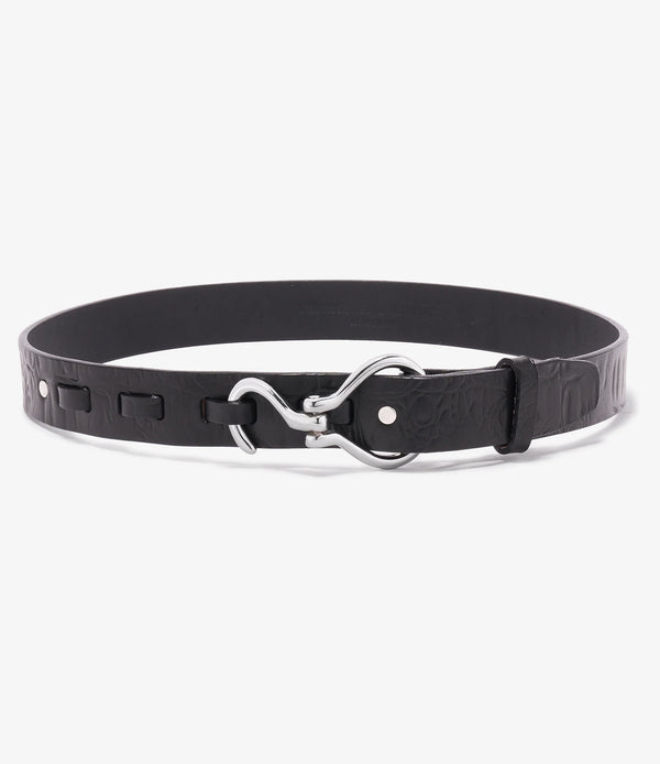 Hoof Pick Buckle Belt Black Croc Embossed