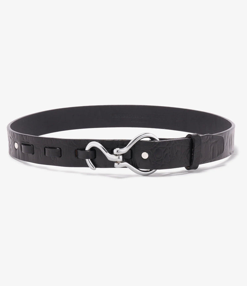 Hoof Pick Buckle Belt Black Croc Embossed