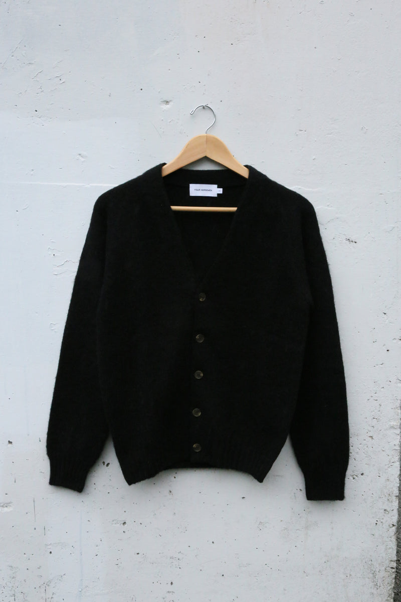 Shetland Wool Cardigan Sweater Black