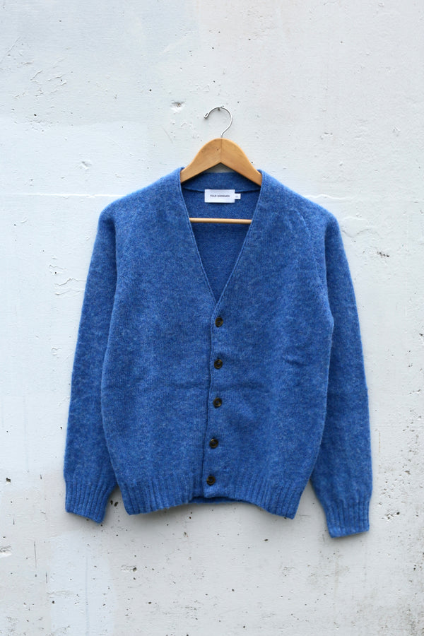 Shetland Wool Cardigan Sweater Blue
