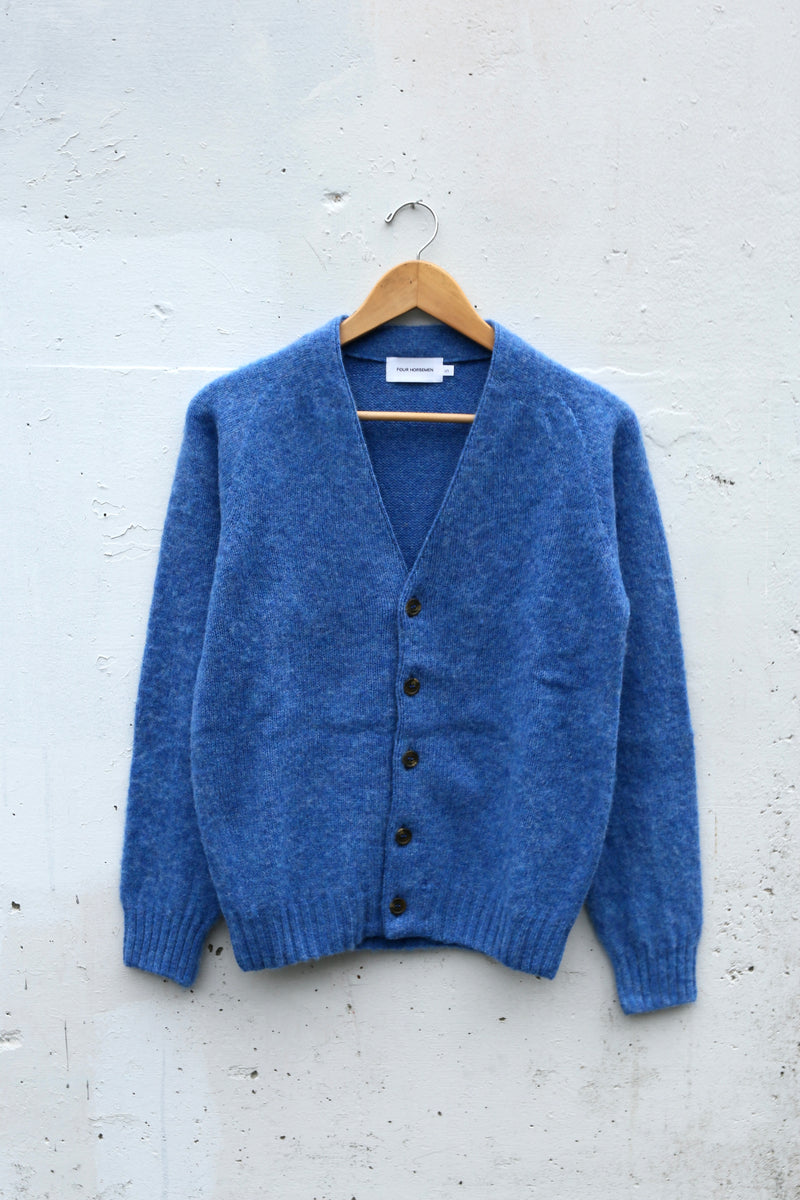 Shetland Wool Cardigan Sweater Blue