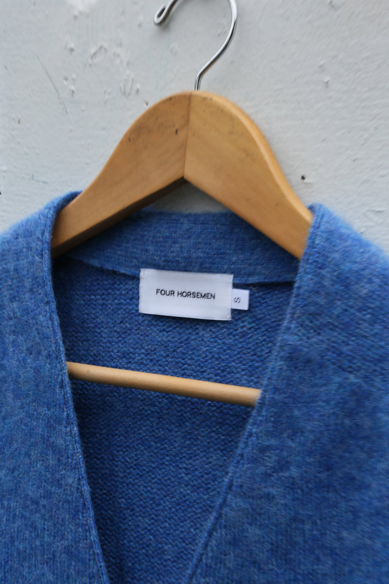 Shetland Wool Cardigan Sweater Blue