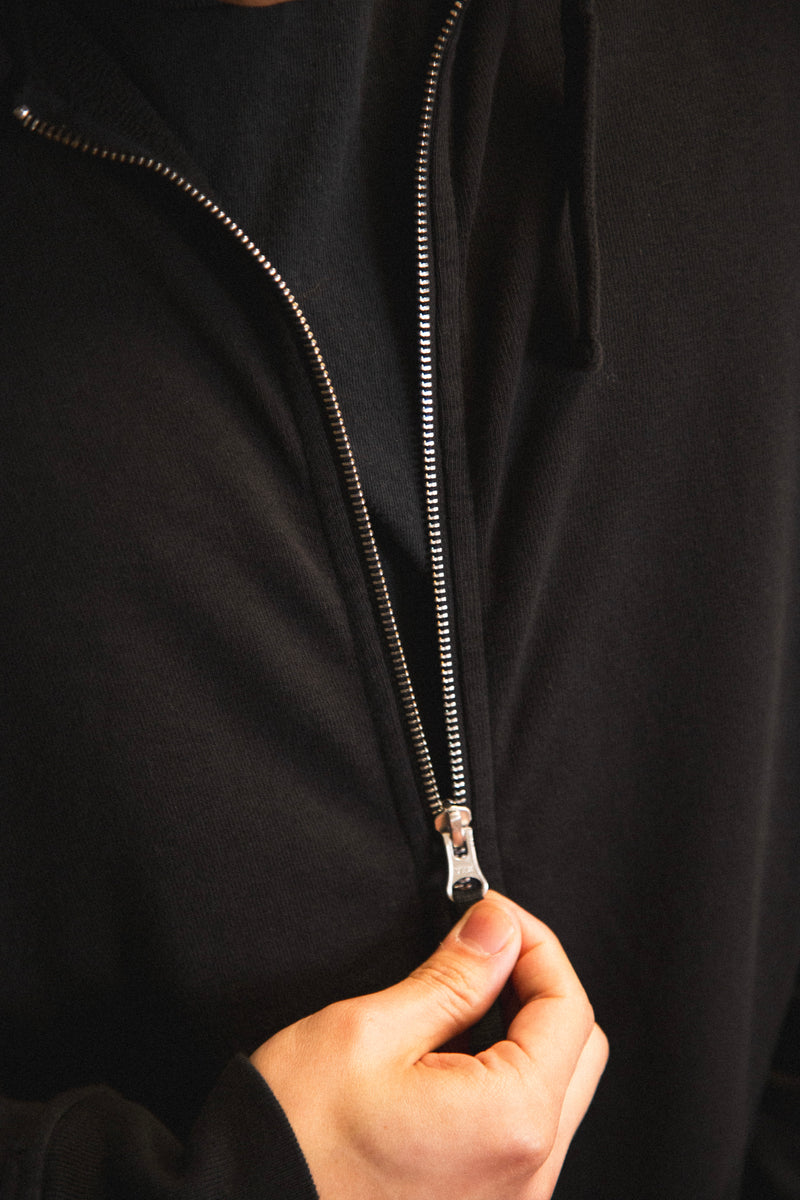 Hooded Full-Zipper "Old" Treatment Black