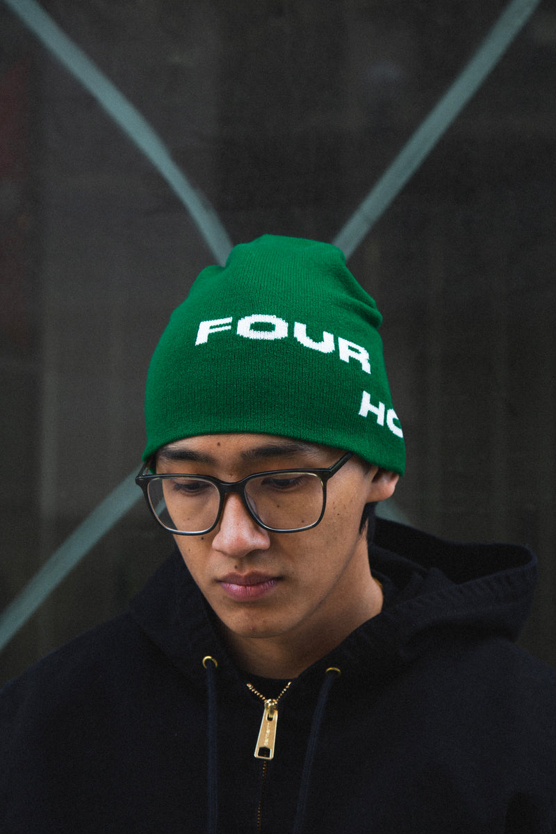 Wordmark Beanie Green/White