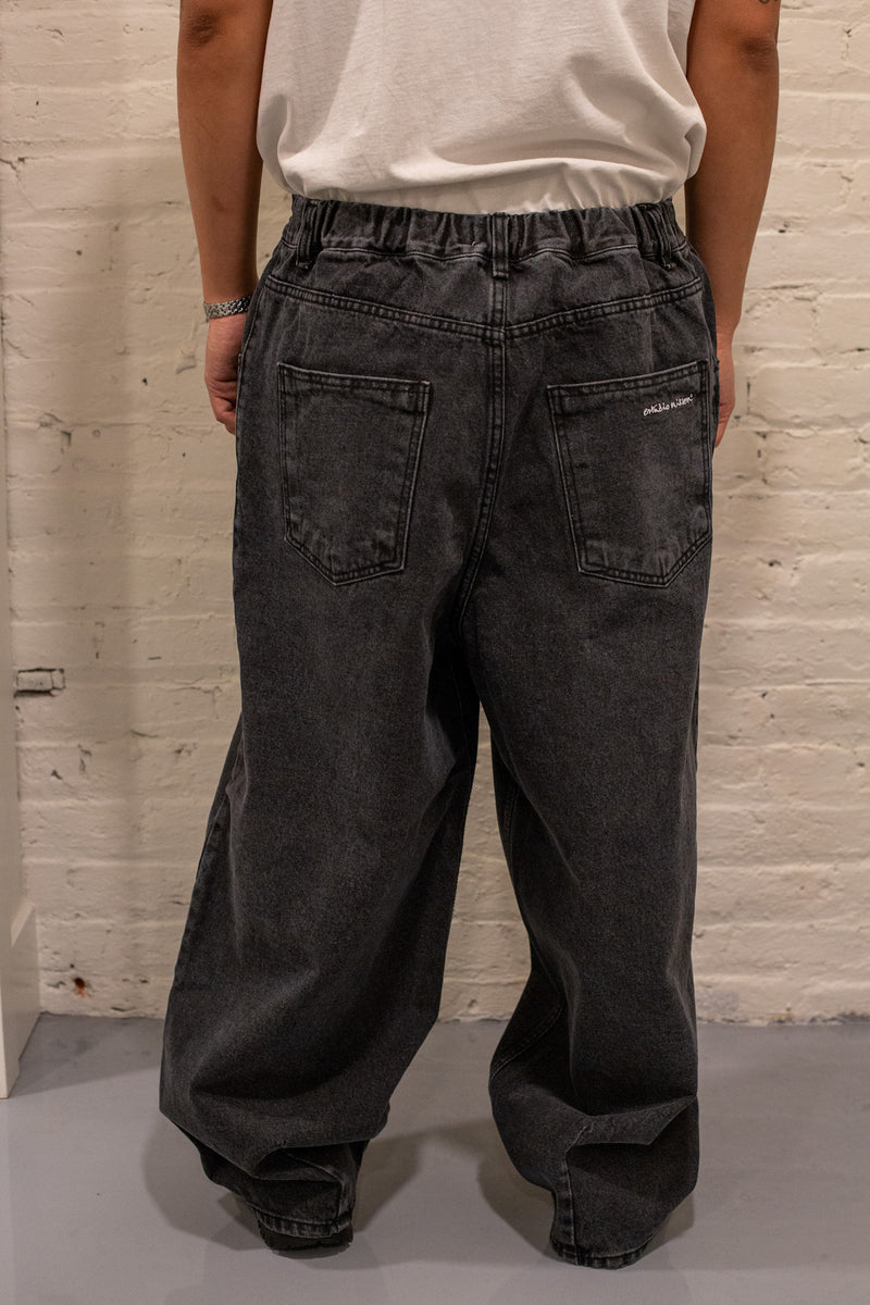 Pintuck Balloon Jeans Black Denim