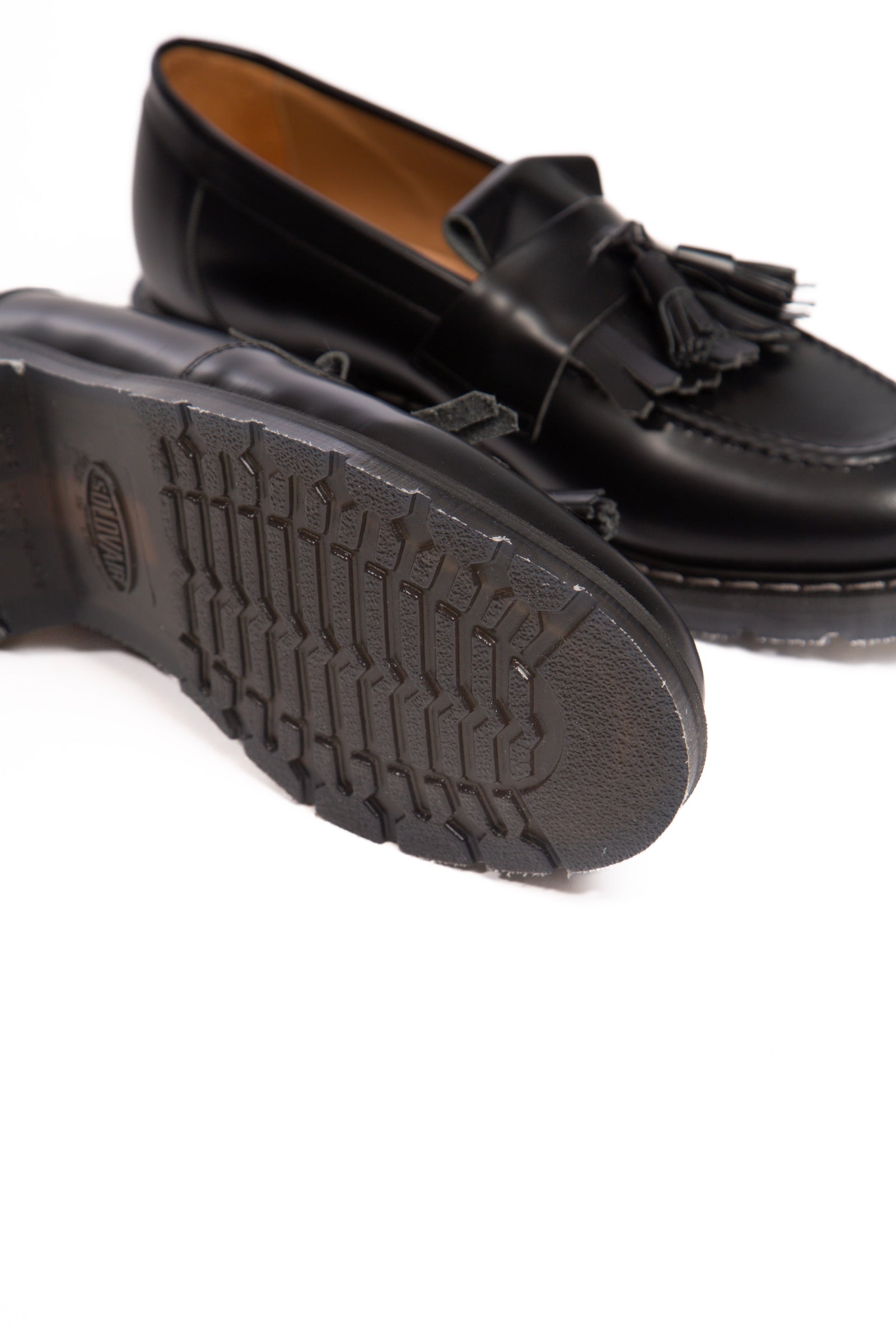 Black shiny tassel loafers shop