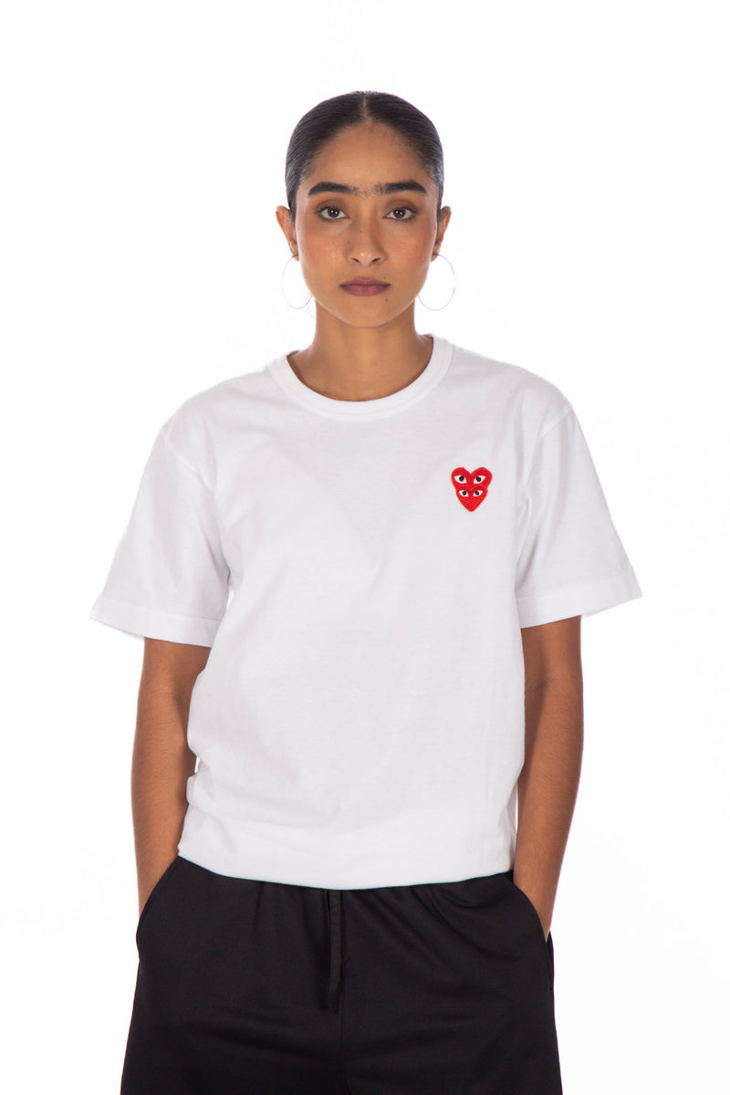 Stacked Double Heart Tee White