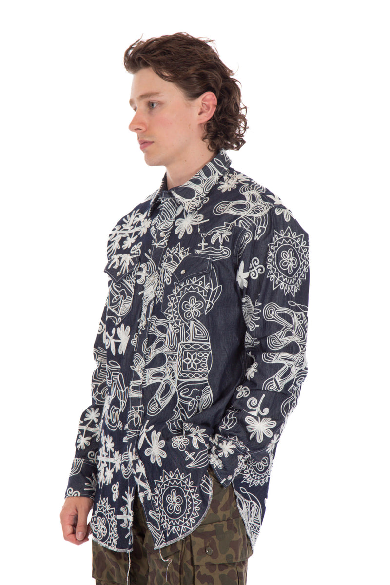 Indigo Flower Western Shirt