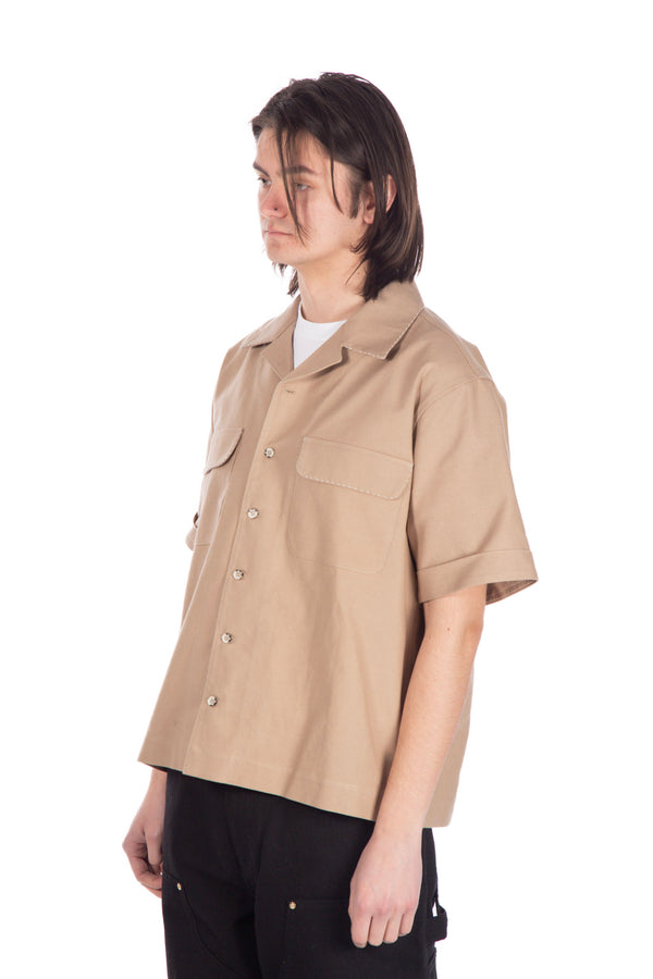 Contrast Stitch Camp Shirt Light Brown