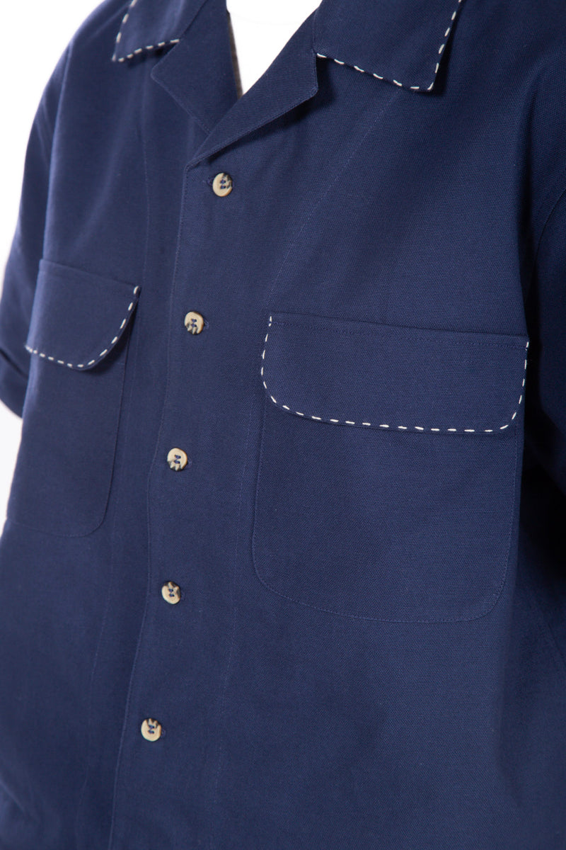 Contrast Stitch Camp Shirt Navy