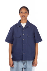 Contrast Stitch Camp Shirt Navy