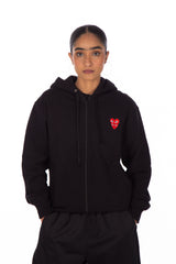 Stacked Heart Zip Hoodie Black/ Red