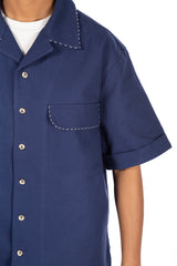 Contrast Stitch Camp Shirt Navy