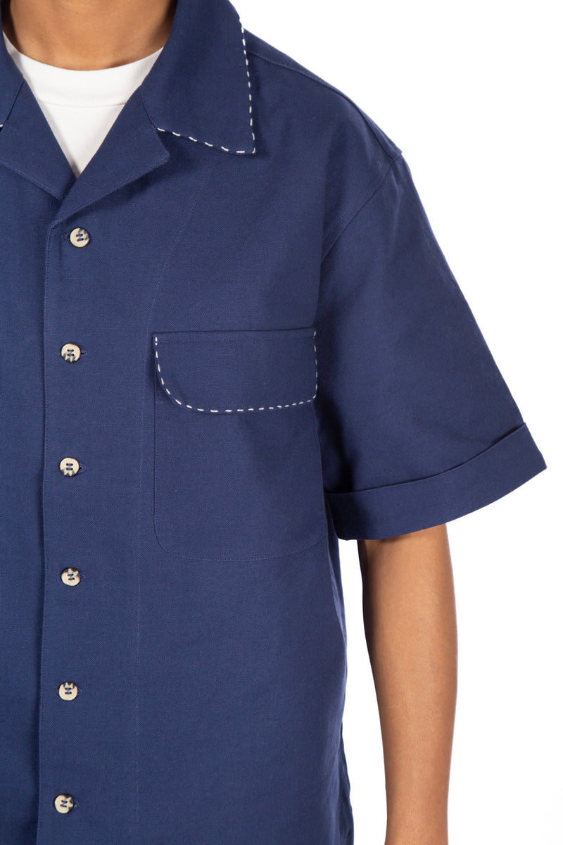 Contrast Stitch Camp Shirt Navy