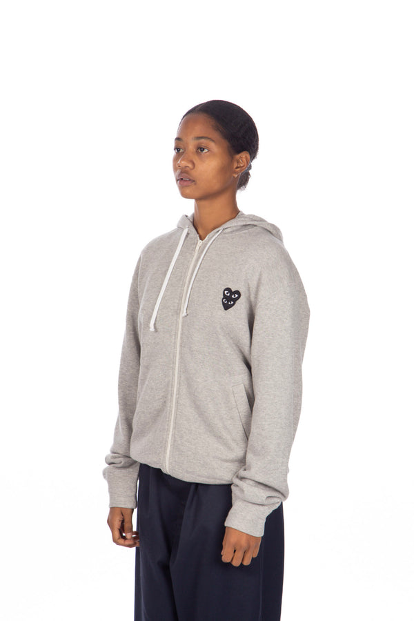 Grey / Black Stacked Heart Zip Hoodie