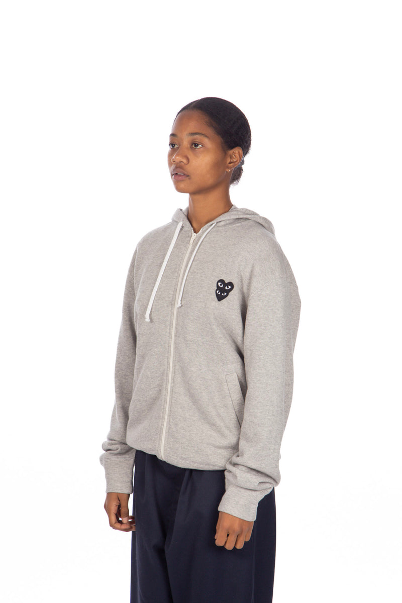 Grey / Black Stacked Heart Zip Hoodie