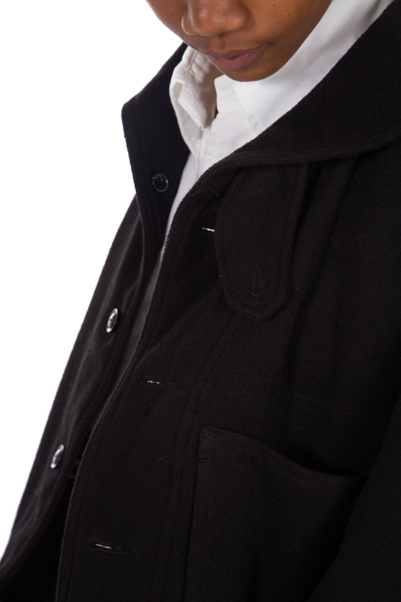 Shawl Collar Cover Jacket Black Polyester Fake Melton