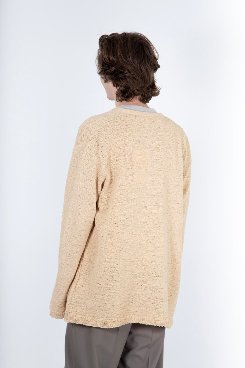Knit Cardigan Beige Faux Cord
