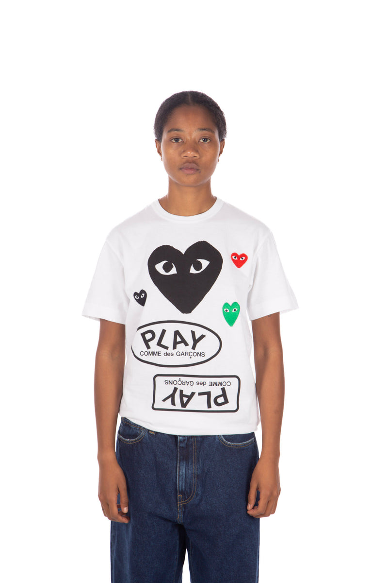 Multi Heart Print Tee White/Black