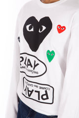 Multi Heart Print LS White Black