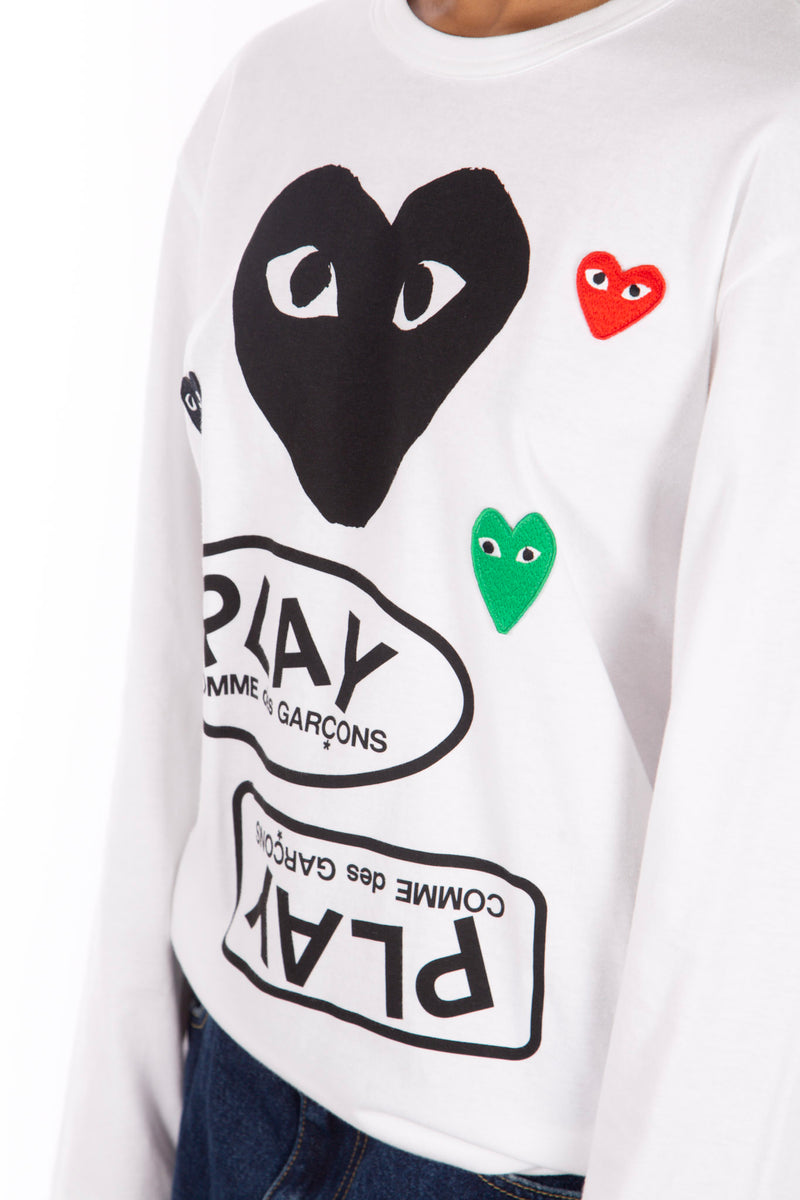 Multi Heart Print LS White Black