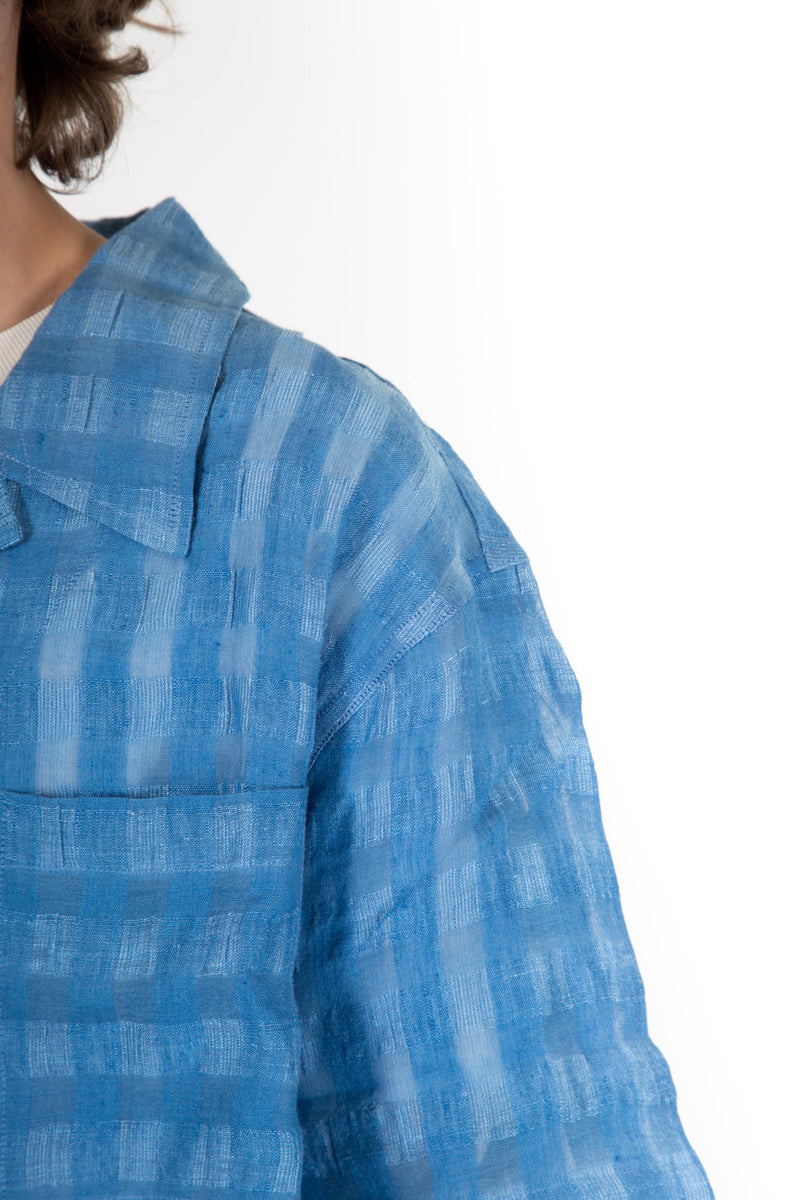 Window Pane Linen Shirt Marine