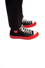 CDG X Converse Single Heart Hi Black/Red/Egret