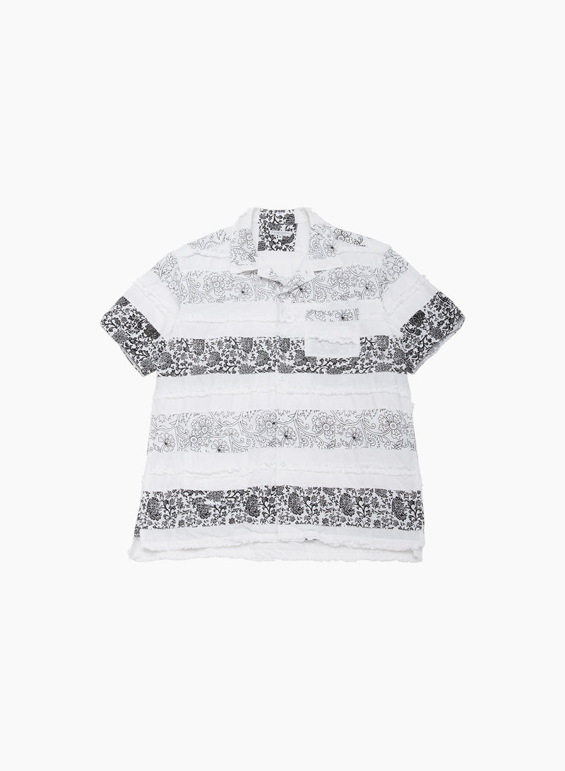 Camp Shirt White Cotton Fringe Patchwork