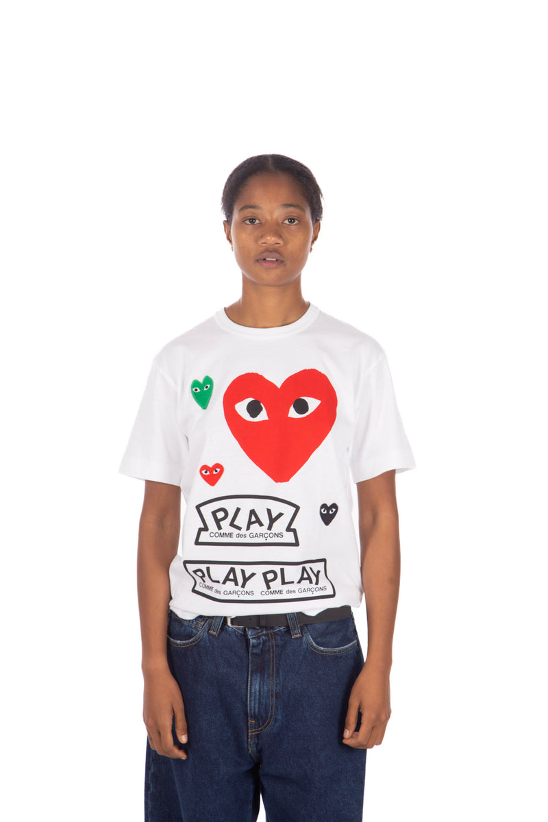 Multi Heart Print Tee White/Red