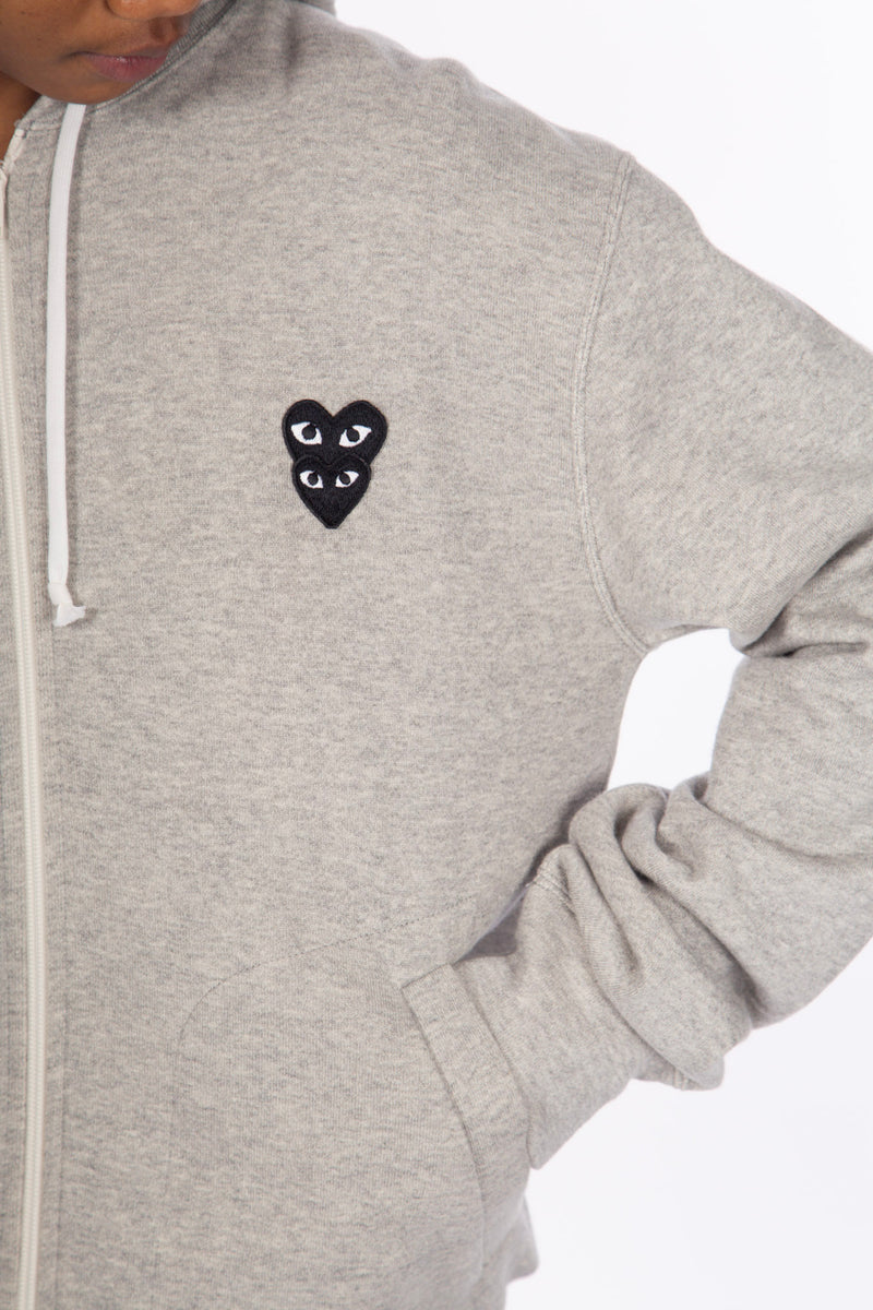 Grey / Black Stacked Heart Zip Hoodie