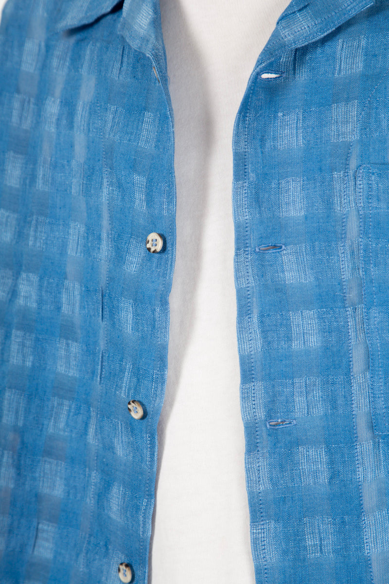 Window Pane Linen Shirt Marine