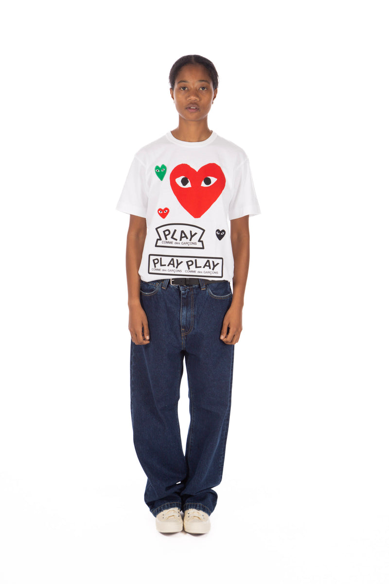 Multi Heart Print Tee White Red