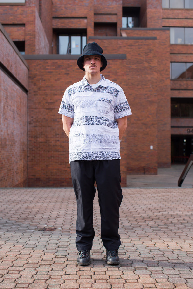 Camp Shirt White Cotton Fringe Patchwork